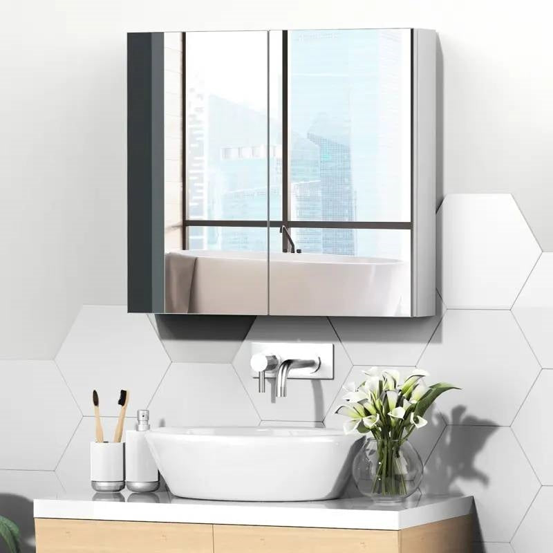 2-Door Bathroom Wall Mounted Medicine Cabinet 22 x 24 inch with Mirror-1