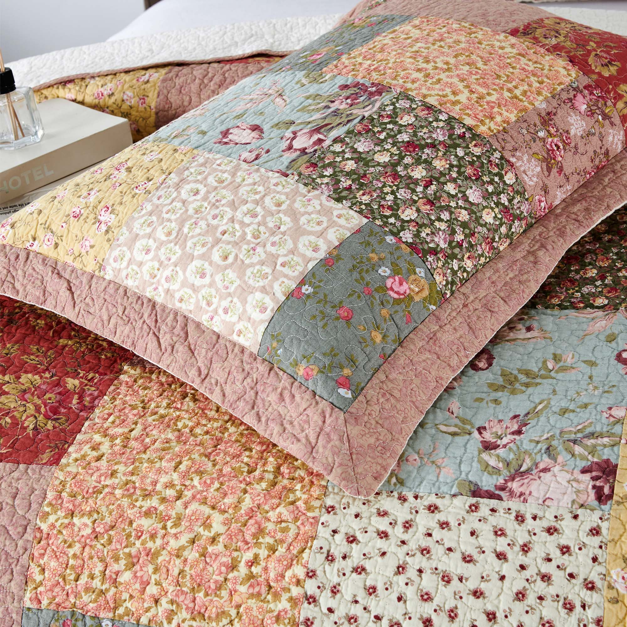 Kasentex 100% Cotton Summer Royal Garden Floral King Size Pillow Sham, Boho Style, Yellow and Pink, Room Decor, Graduation Gifts