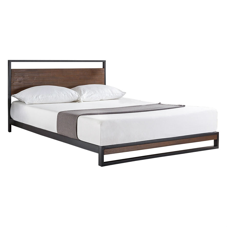 King size Metal Wood Platform Bed Frame with Headboard-0