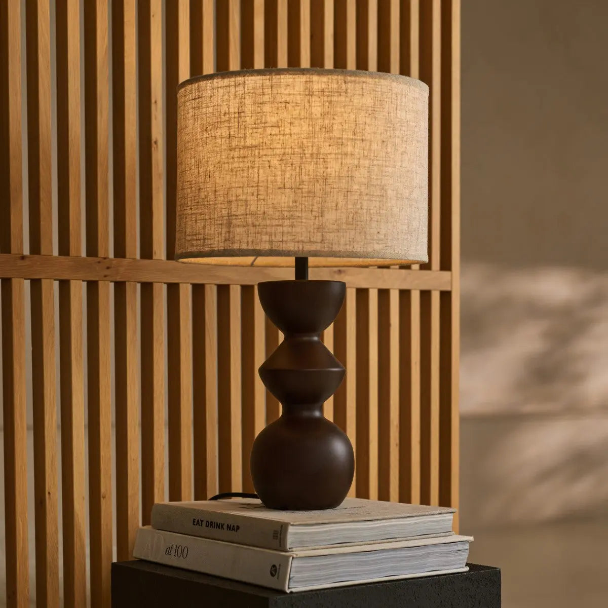 Kai Dark Brown Table Lamp with Sand Lampshade – Stylish, Handmade Lighting-1