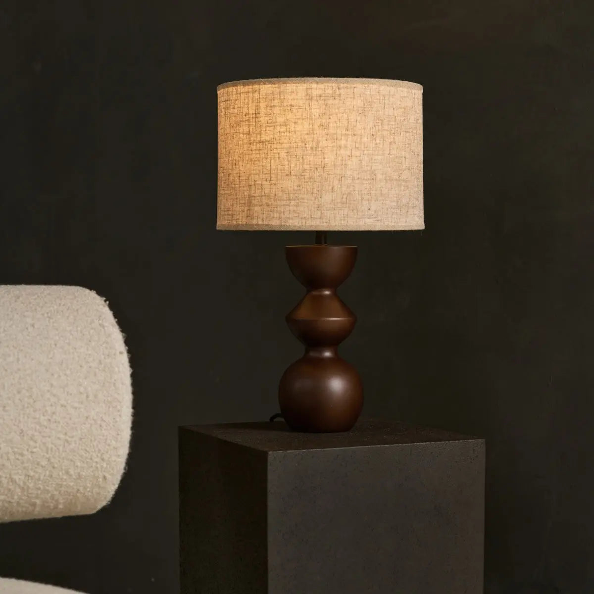 Kai Dark Brown Table Lamp with Sand Lampshade – Stylish, Handmade Lighting-0