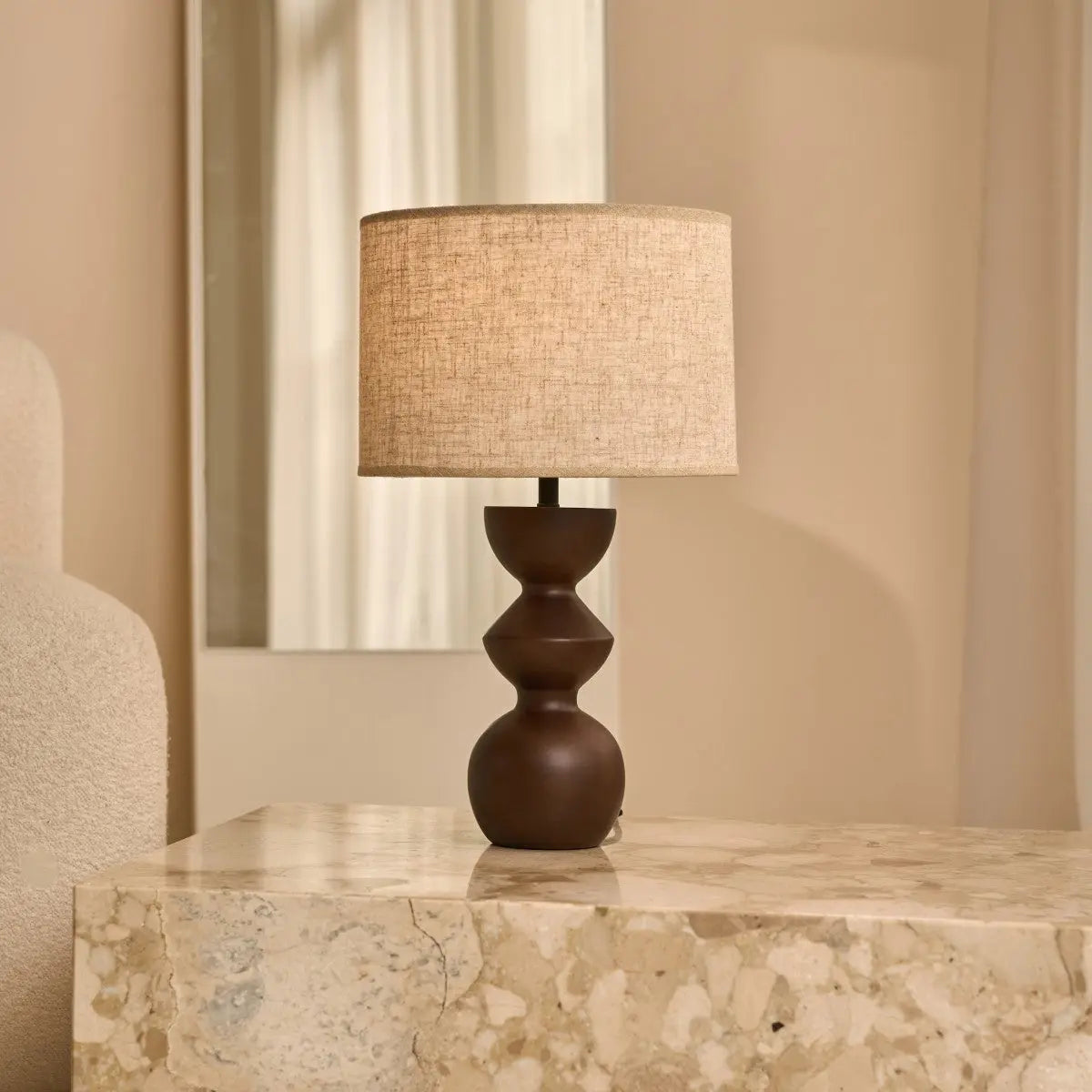 Kai Dark Brown Table Lamp with Sand Lampshade – Stylish, Handmade Lighting-3