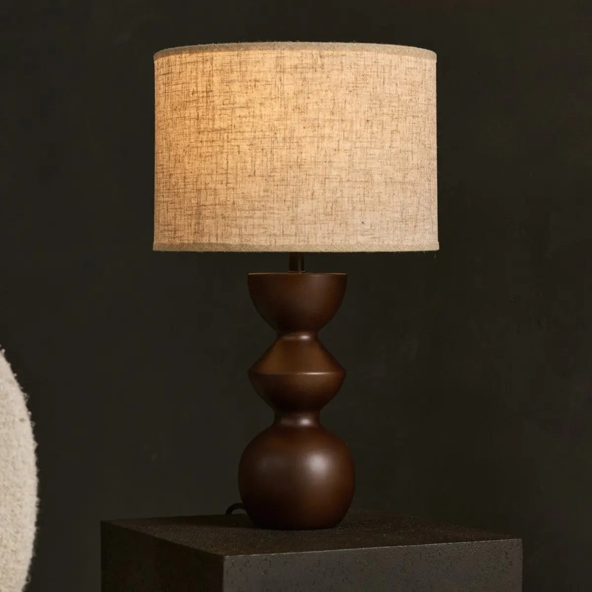 Kai Dark Brown Table Lamp with Sand Lampshade – Stylish, Handmade Lighting-4