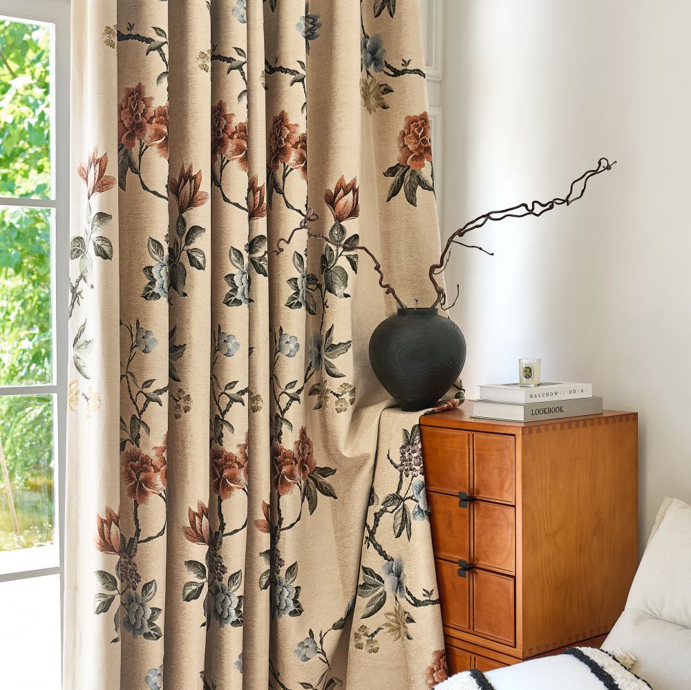 Kaylee Vintage Style Bold Floral Cotton Curtains