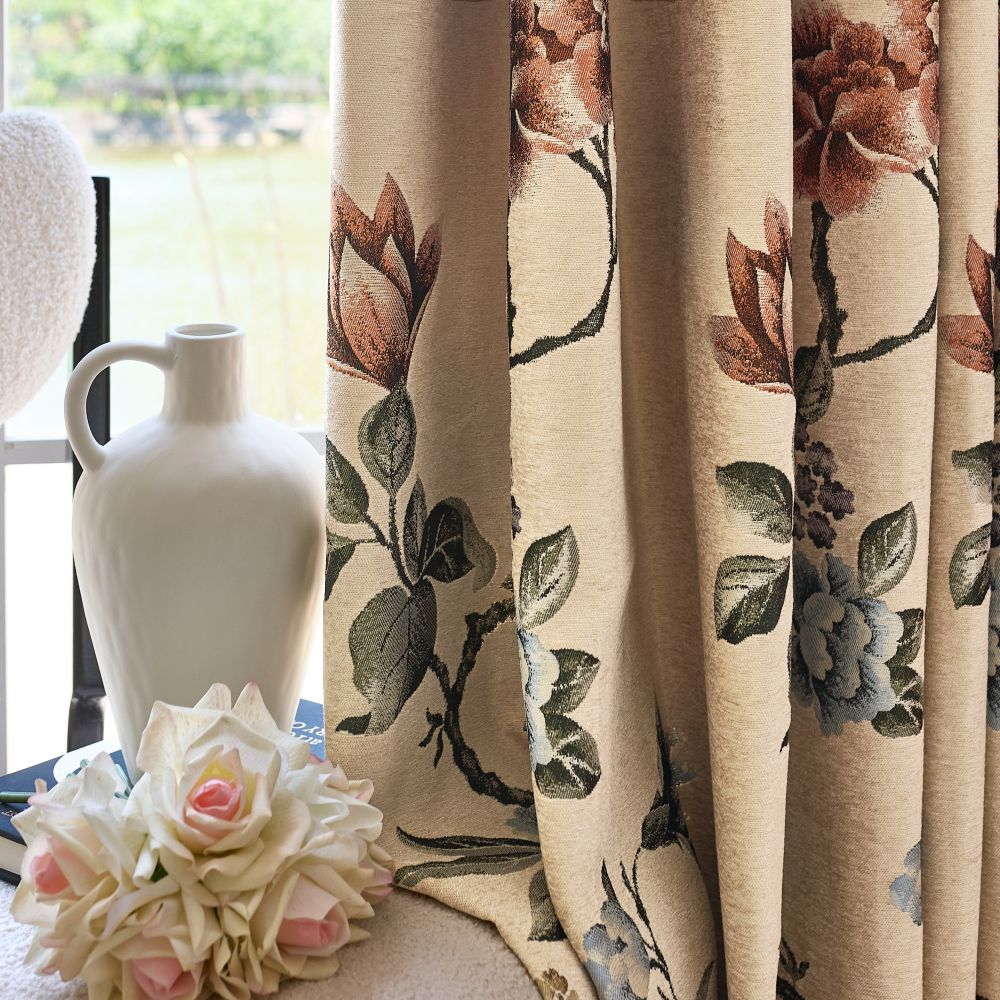 Kaylee Vintage Style Bold Floral Cotton Curtains