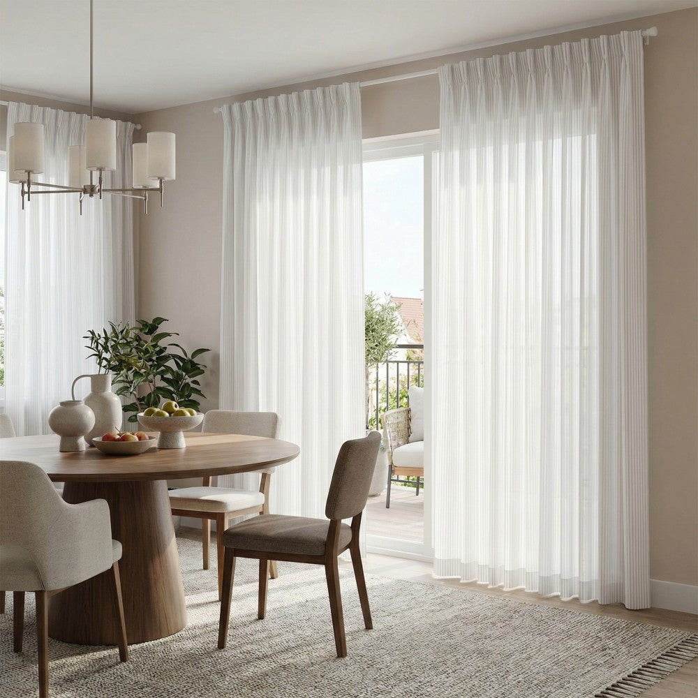 Kerry Striped White Sheer Curtains