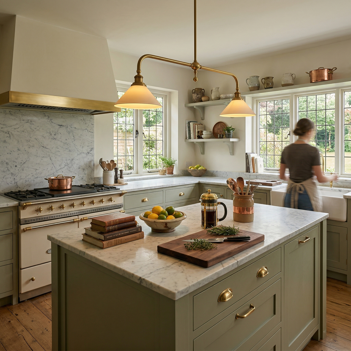 Brass Two-Head Pendant Light with Ceramic Shades | Kitchen Island Fixture