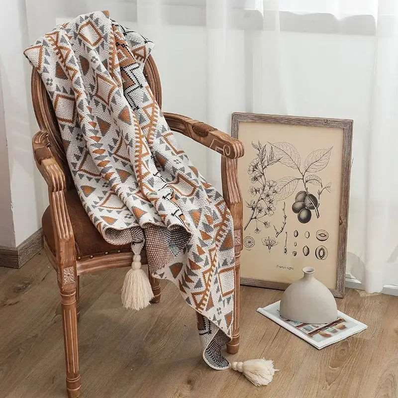 Knitted Geometric Pattern Throw-0