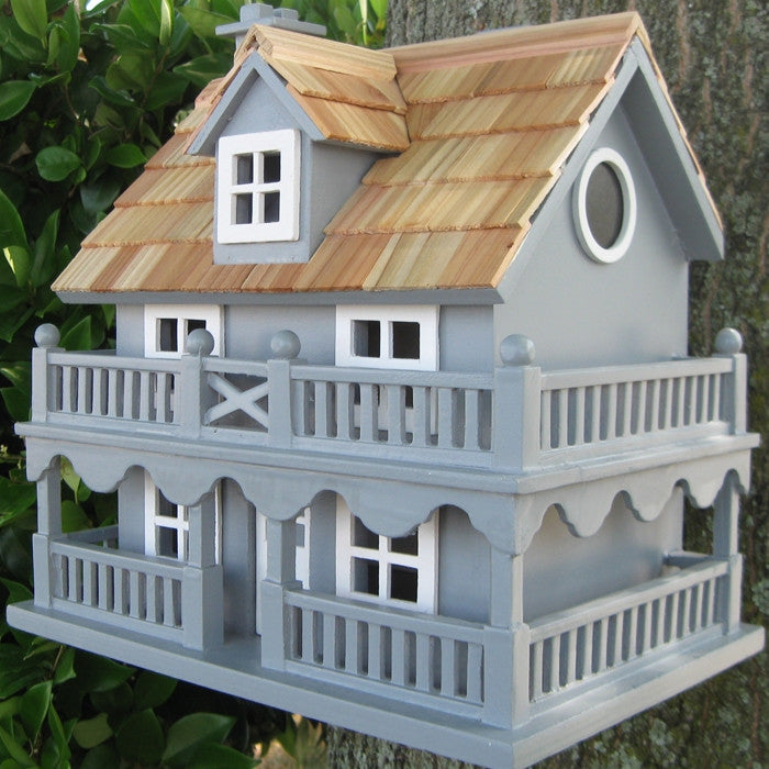 Light Blue Wooden Cottage Bird House with Removeable Back-0