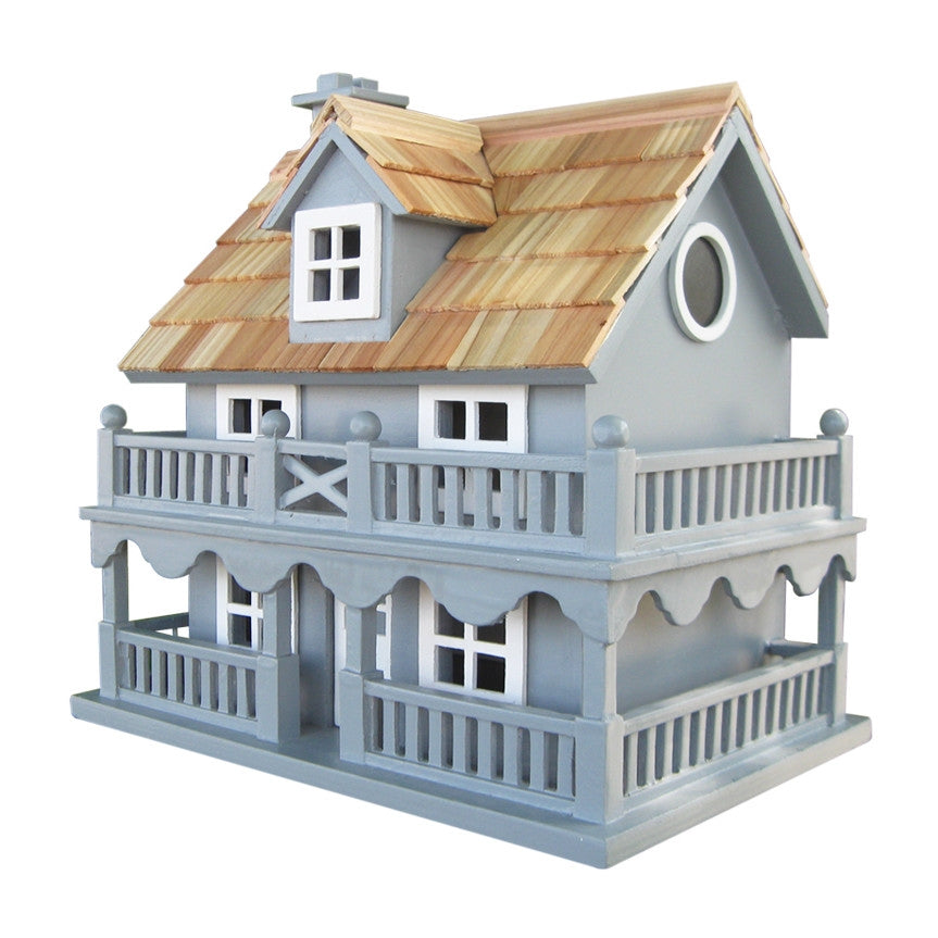 Light Blue Wooden Cottage Bird House with Removeable Back-1