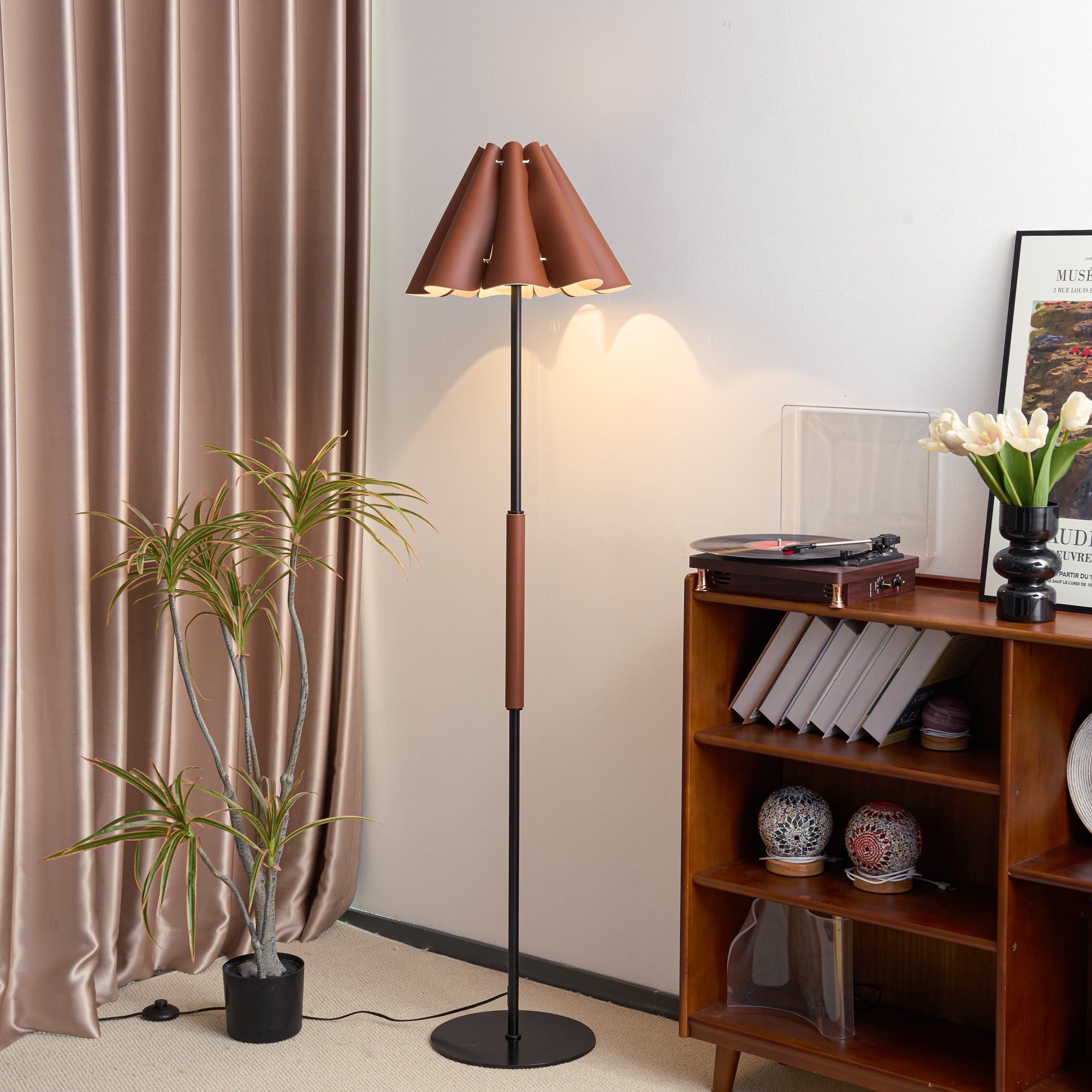Floor Lamp with Leather Lampshade-3