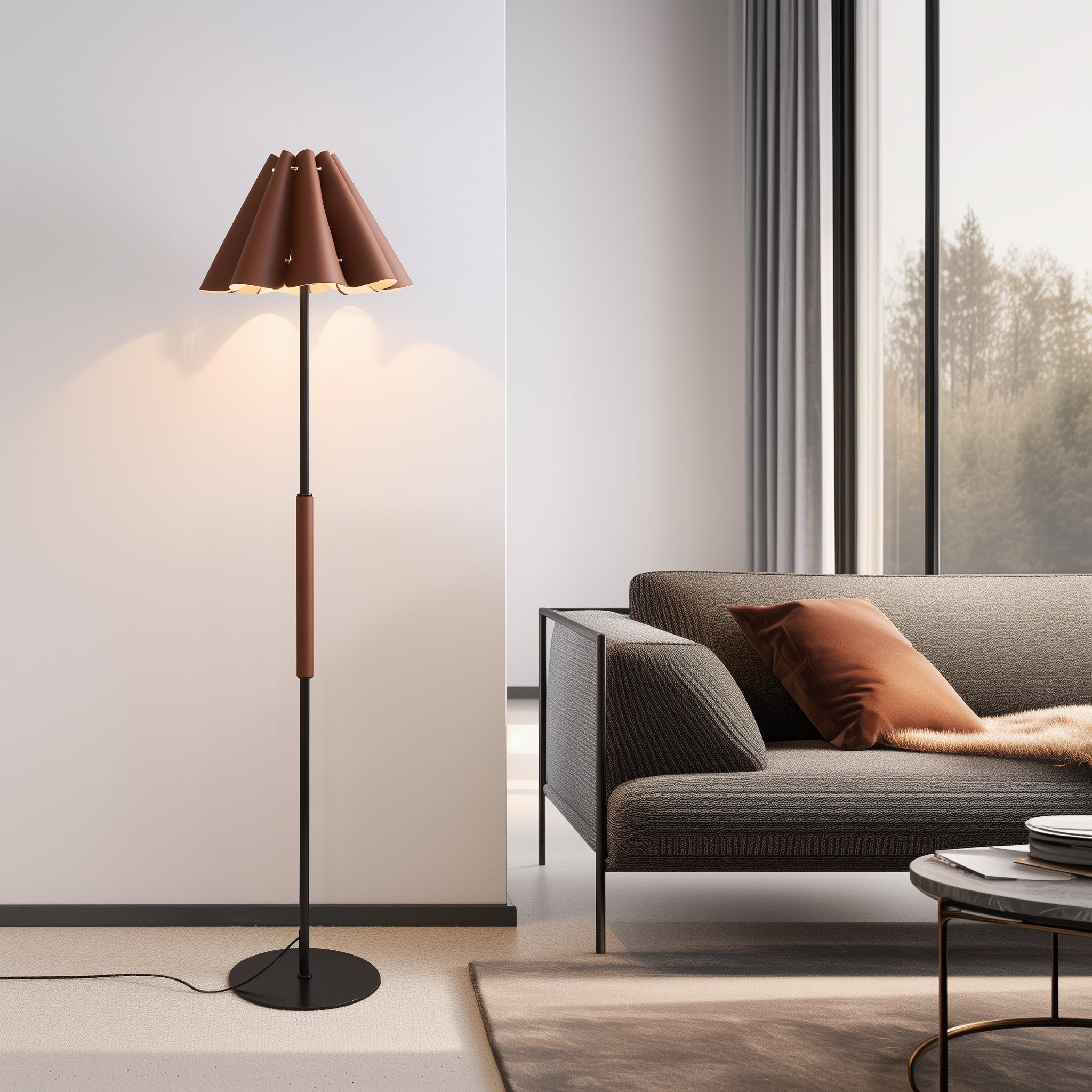 Floor Lamp with Leather Lampshade-0