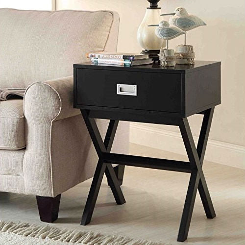 Modern 1-Drawer Bedside Table Nightstand End Table in Black Wood Finish-0