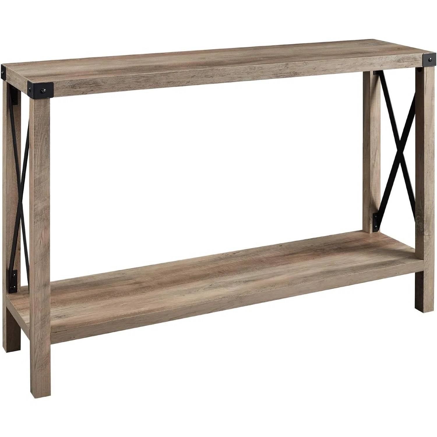 Industrial Farmhouse Entryway Table / Console Table in Taupe Grey Wood Finish-3