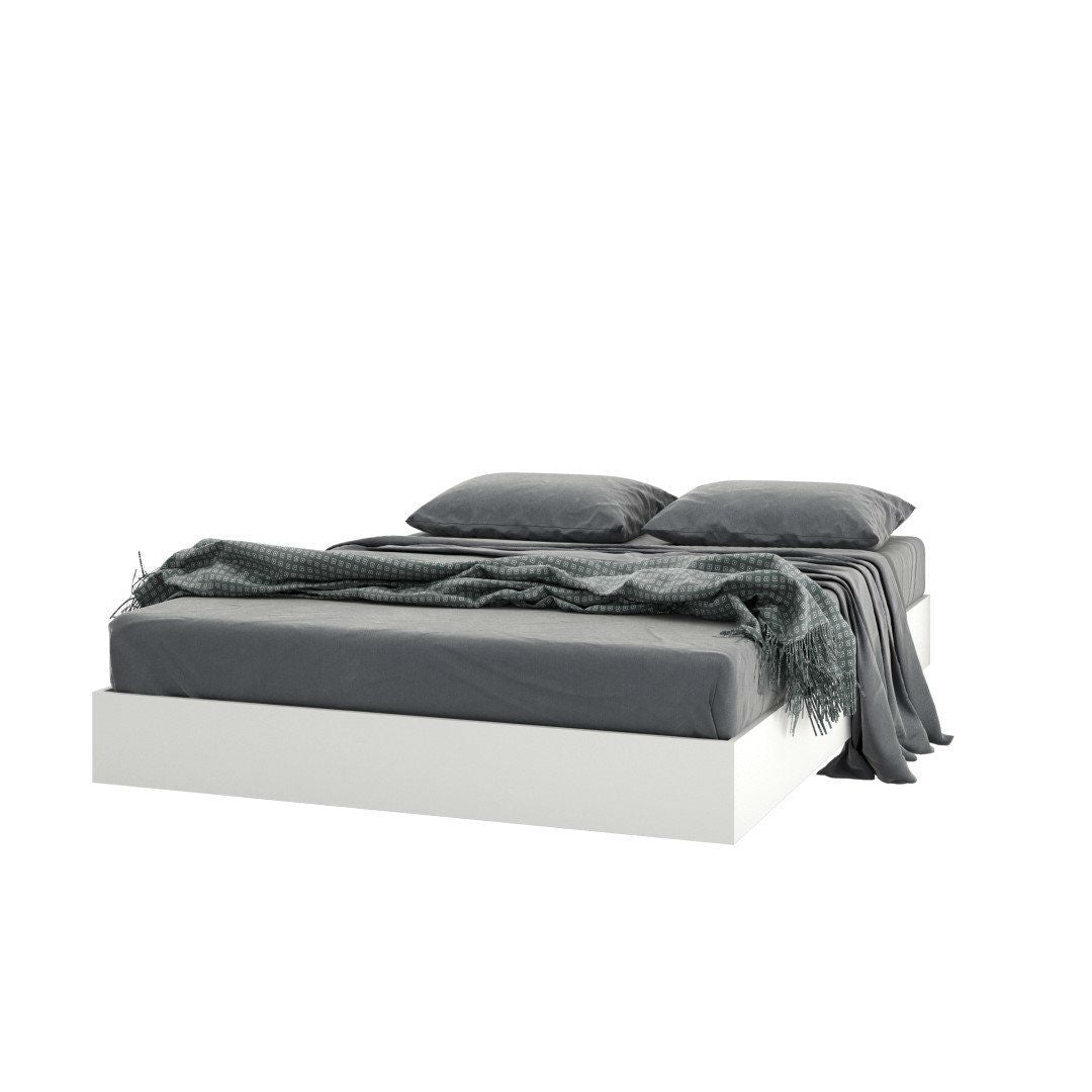 Modern Floating Style White Platform Bed Frame in Queen Size-0