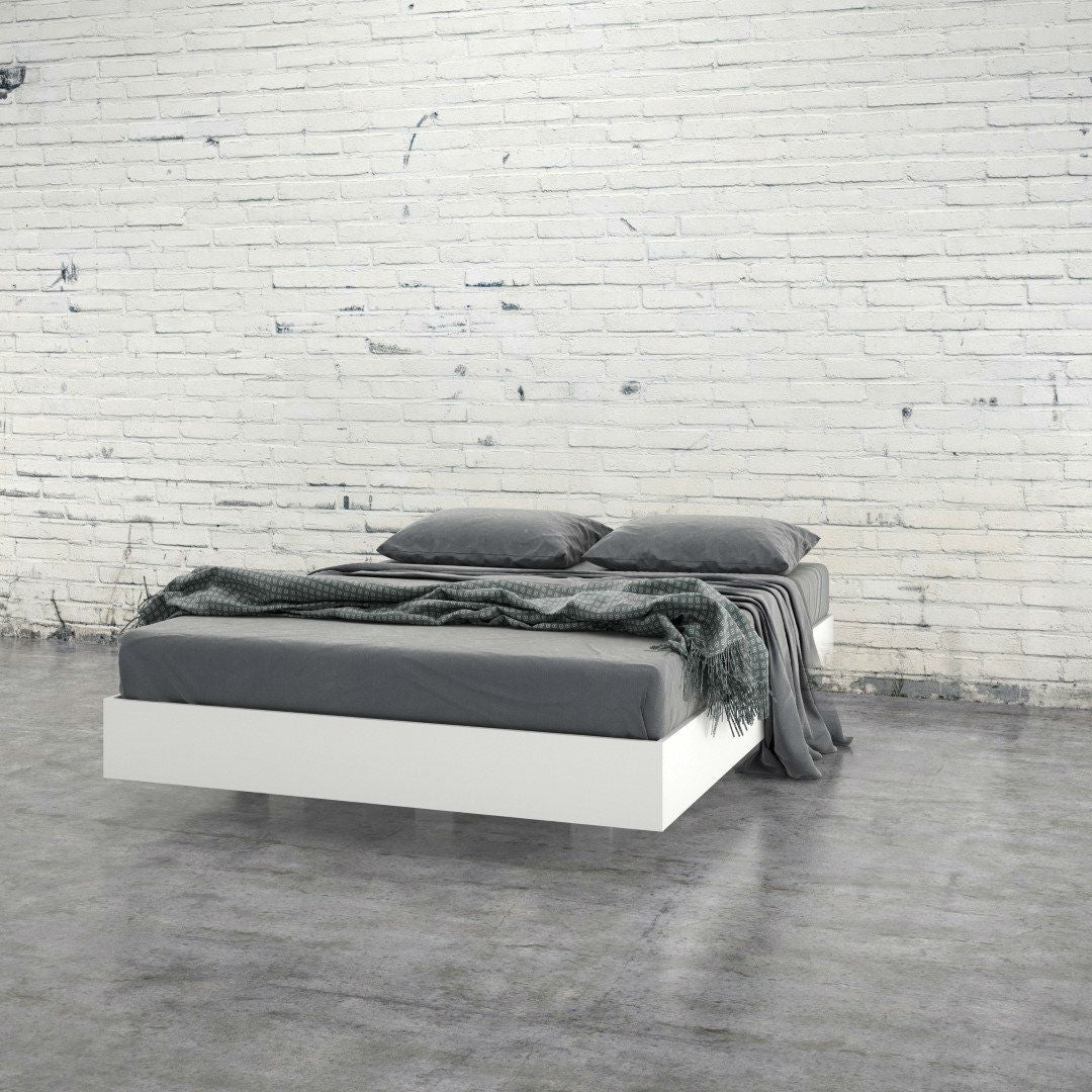 Modern Floating Style White Platform Bed Frame in Queen Size-1