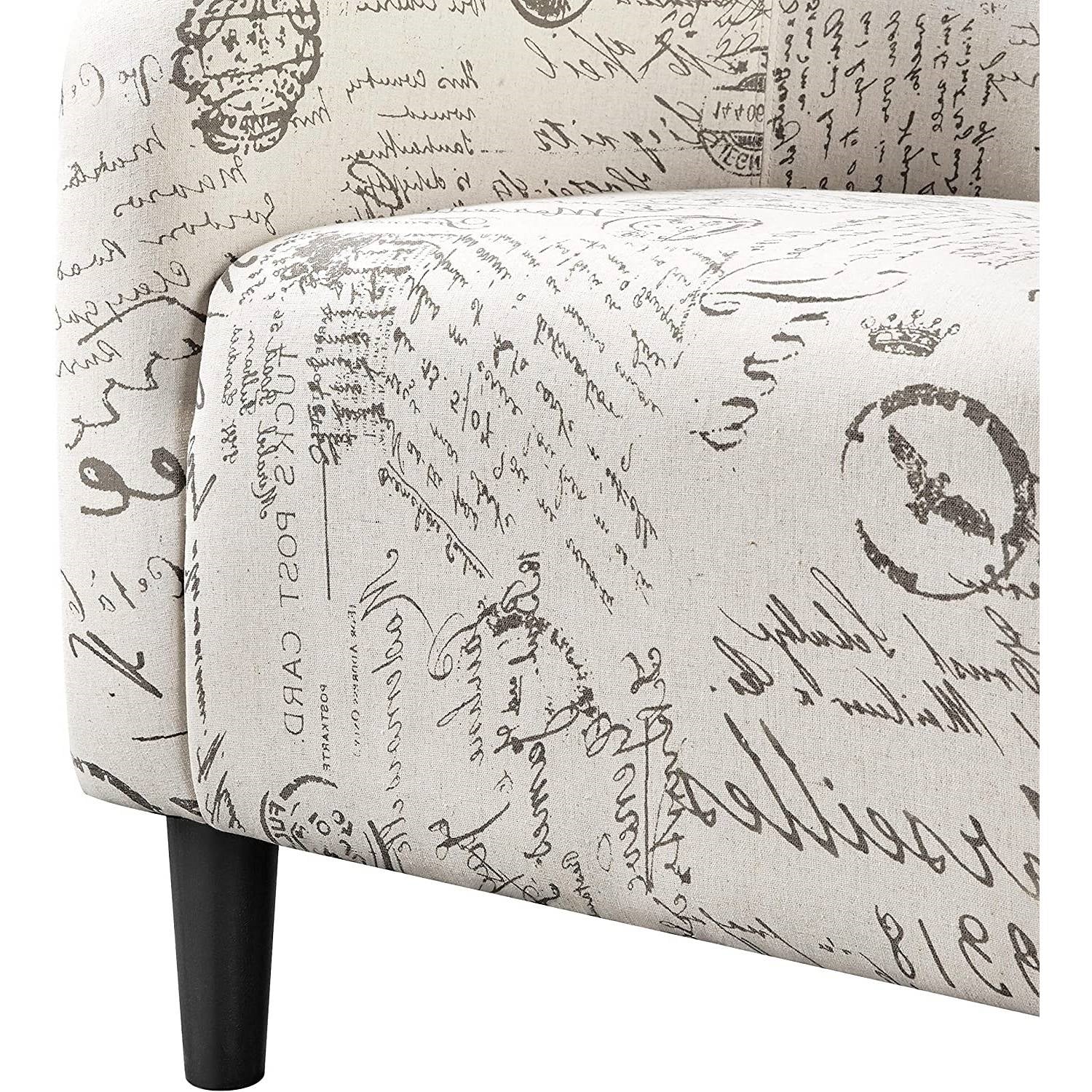 Letter Print French Upholstered Barrel Chair and Ottoman Set-1