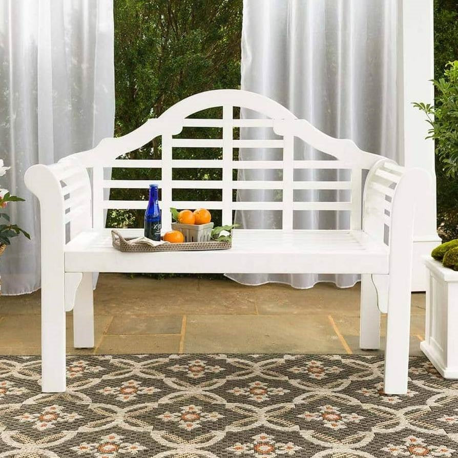 4-Ft. Folding White Wood Patio Garden Outdoor Bench with Scrolled Arms-0