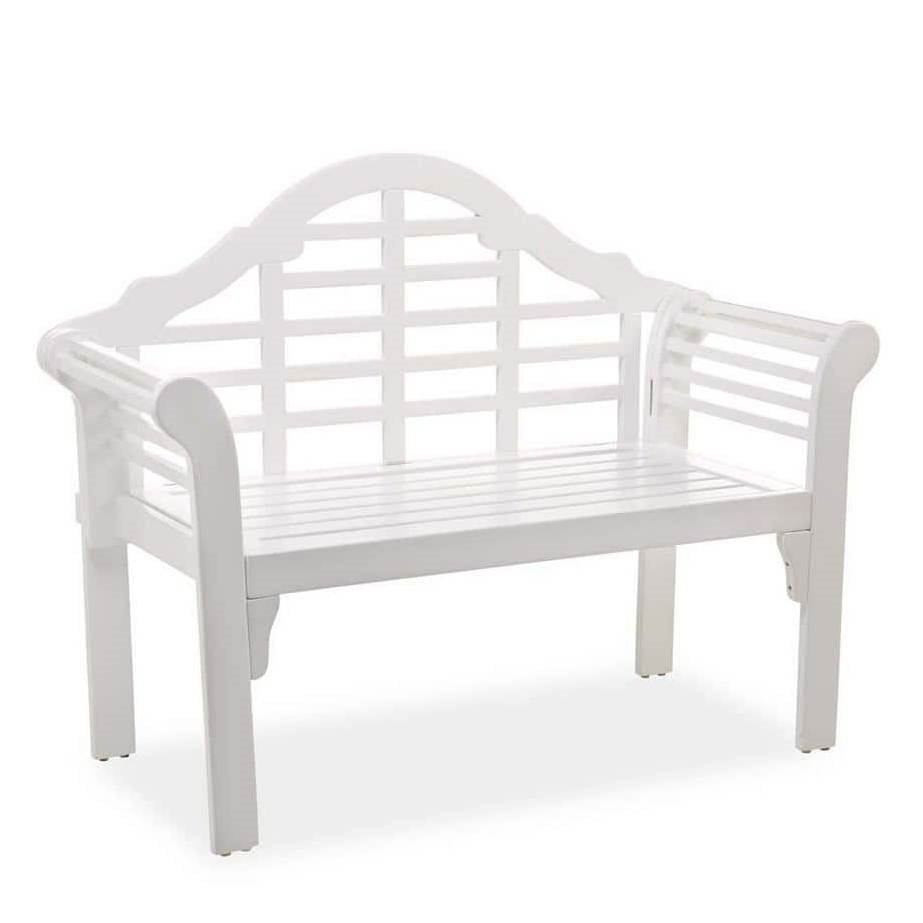 4-Ft. Folding White Wood Patio Garden Outdoor Bench with Scrolled Arms-1