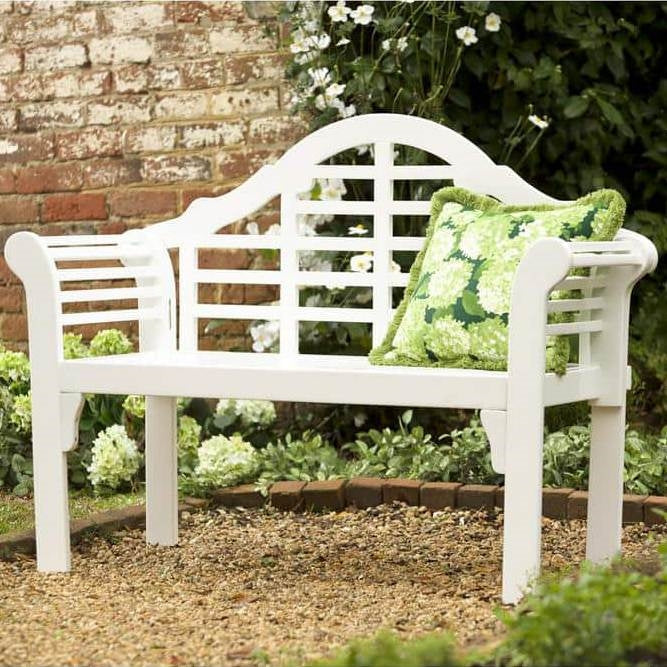 4-Ft. Folding White Wood Patio Garden Outdoor Bench with Scrolled Arms-2