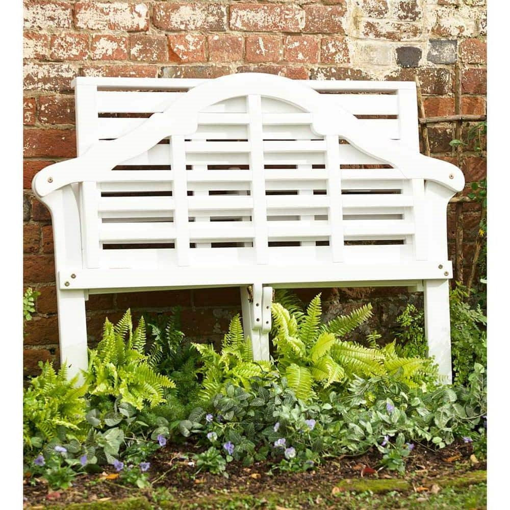 4-Ft. Folding White Wood Patio Garden Outdoor Bench with Scrolled Arms-3