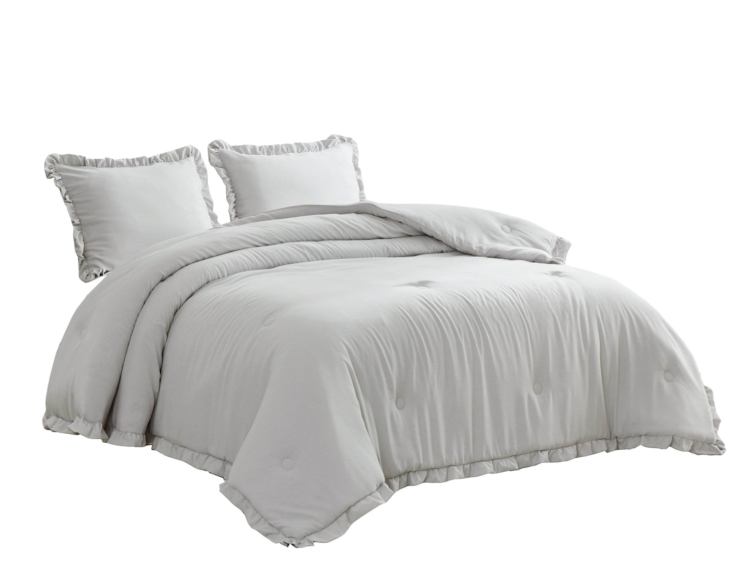 Full Size Grey Stone Washed Ruffled Edge Microfiber Comforter Set-1