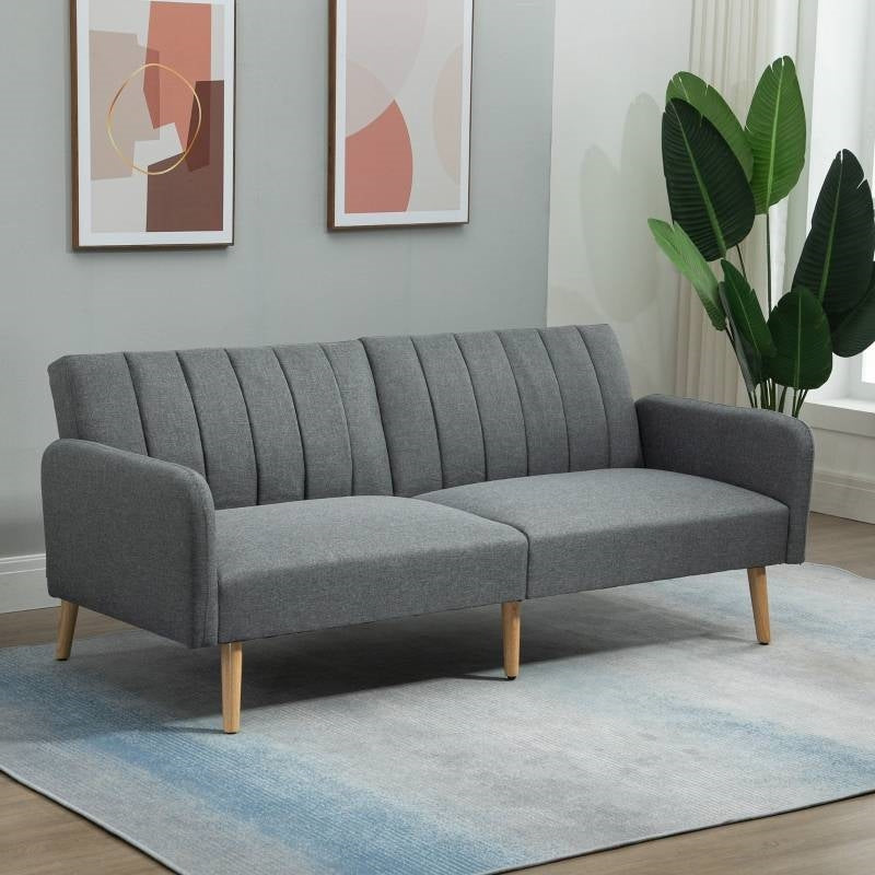 Modern Mid-Century Light Gray Linen-touch Polyester Futon Sleeper Sofa Bed-1