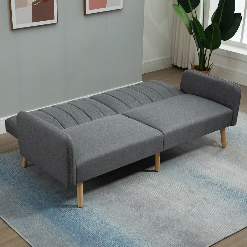 Modern Mid-Century Light Gray Linen-touch Polyester Futon Sleeper Sofa Bed-2