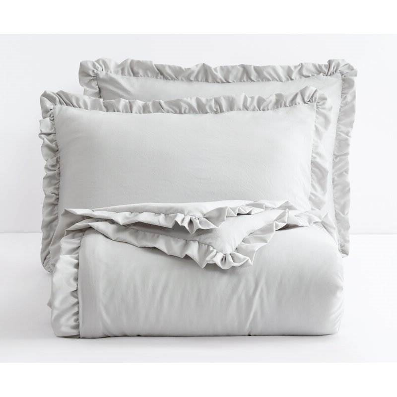 King Oversized Grey Ruffled Edge Microfiber Comforter Set-3