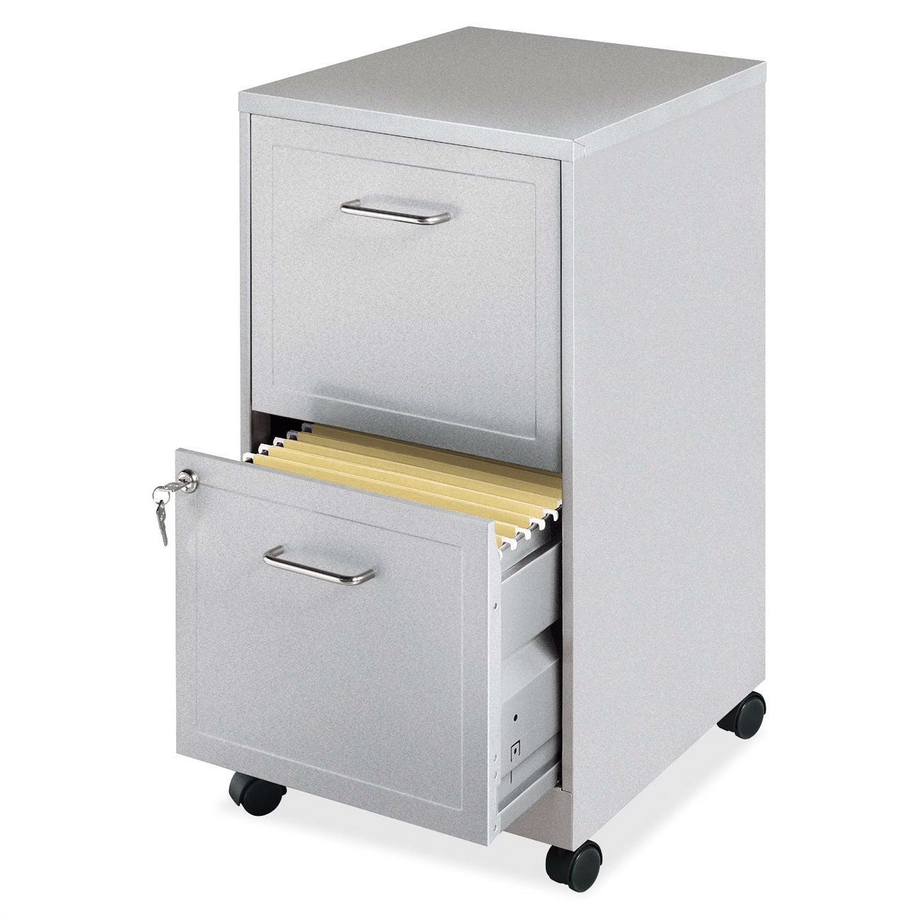 Gray Silver Metal 2-Drawer File Cabinet with Casters-0