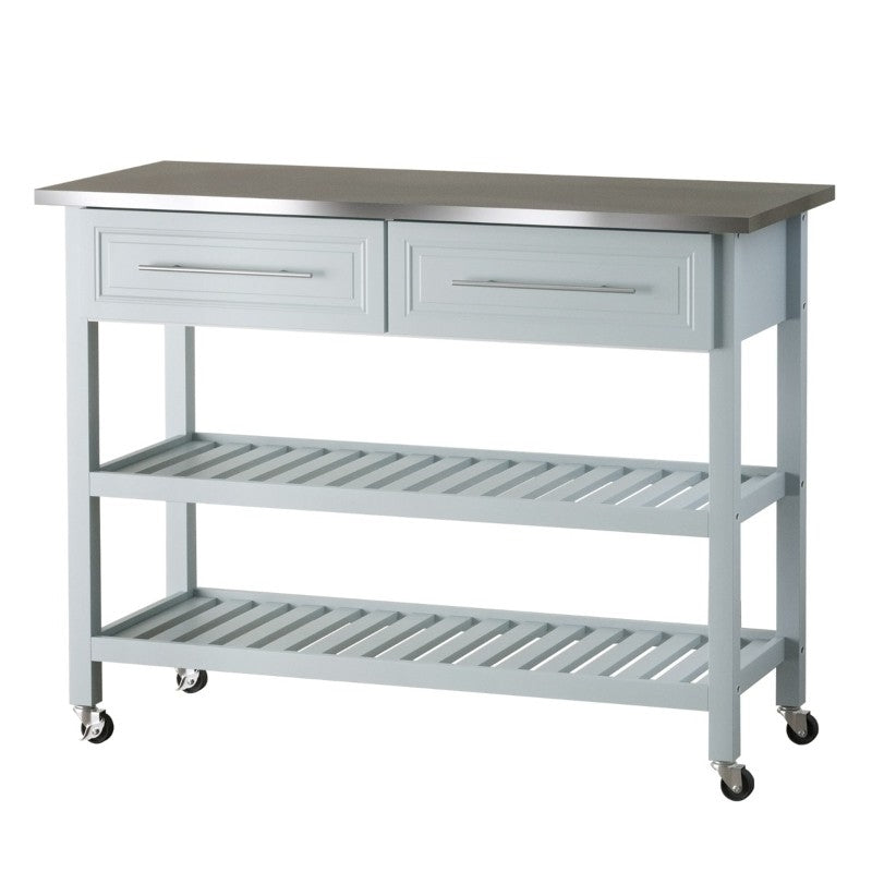 Light Gray Rolling Kitchen Island 2 Drawers Storage with Stainless Steel Top-1