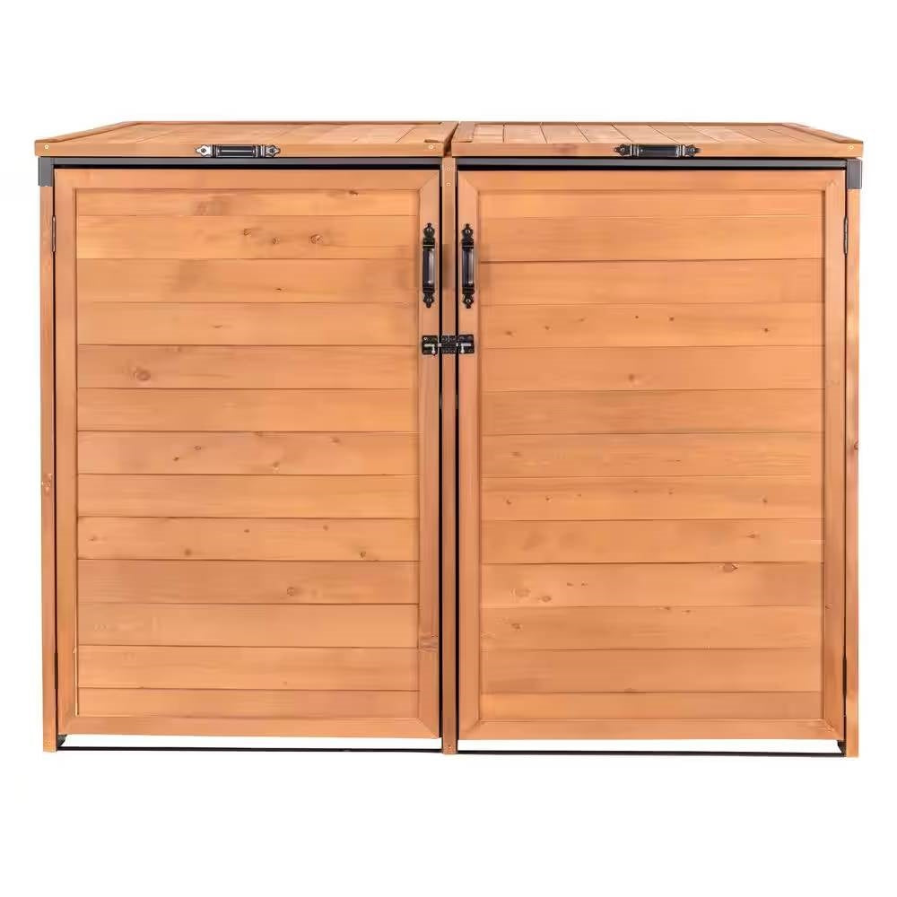 Outdoor Solid Wood Trash Can Garbage Bin Storage Shed - Holds 2 Trash Bins-3