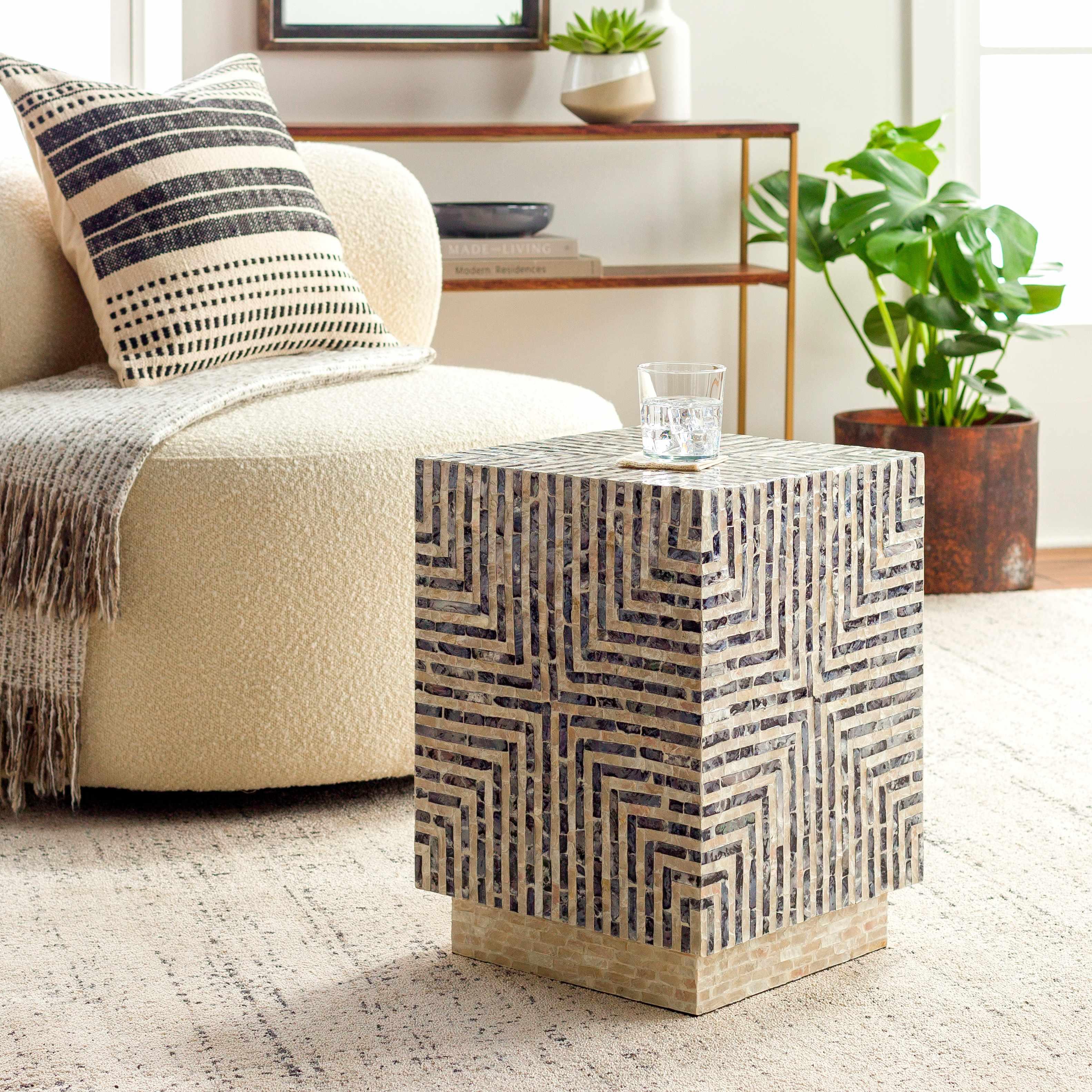 Lipayran Geometric Mosaic Pattern End Table-2