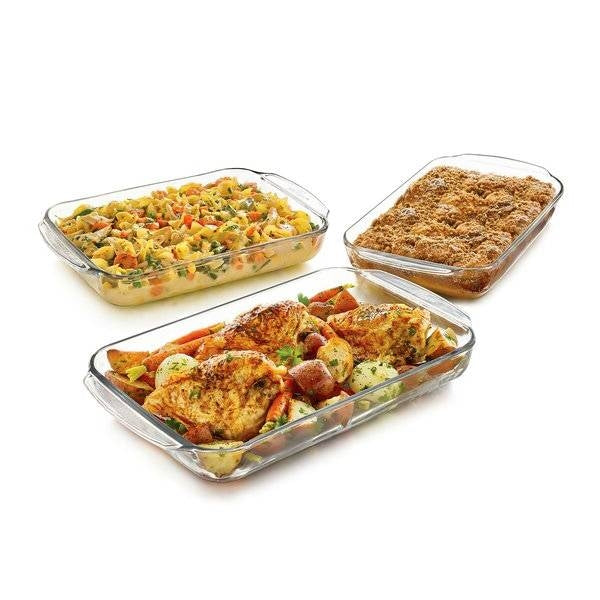 3 Piece Transparent Glass Casserole Baking Dish Set-0