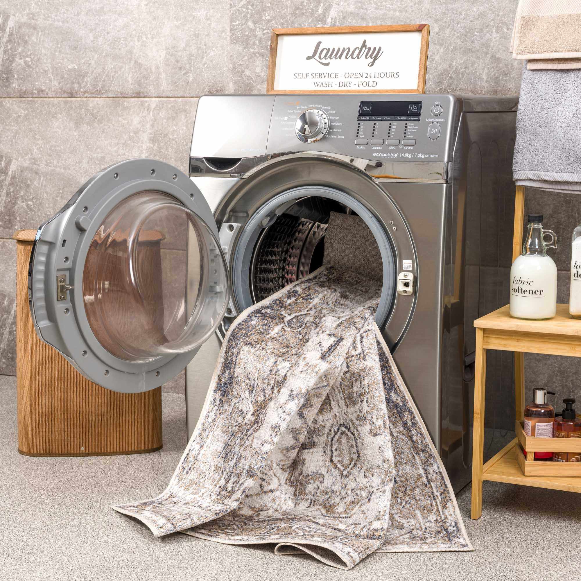 Blue Brown Hera Washable area rug