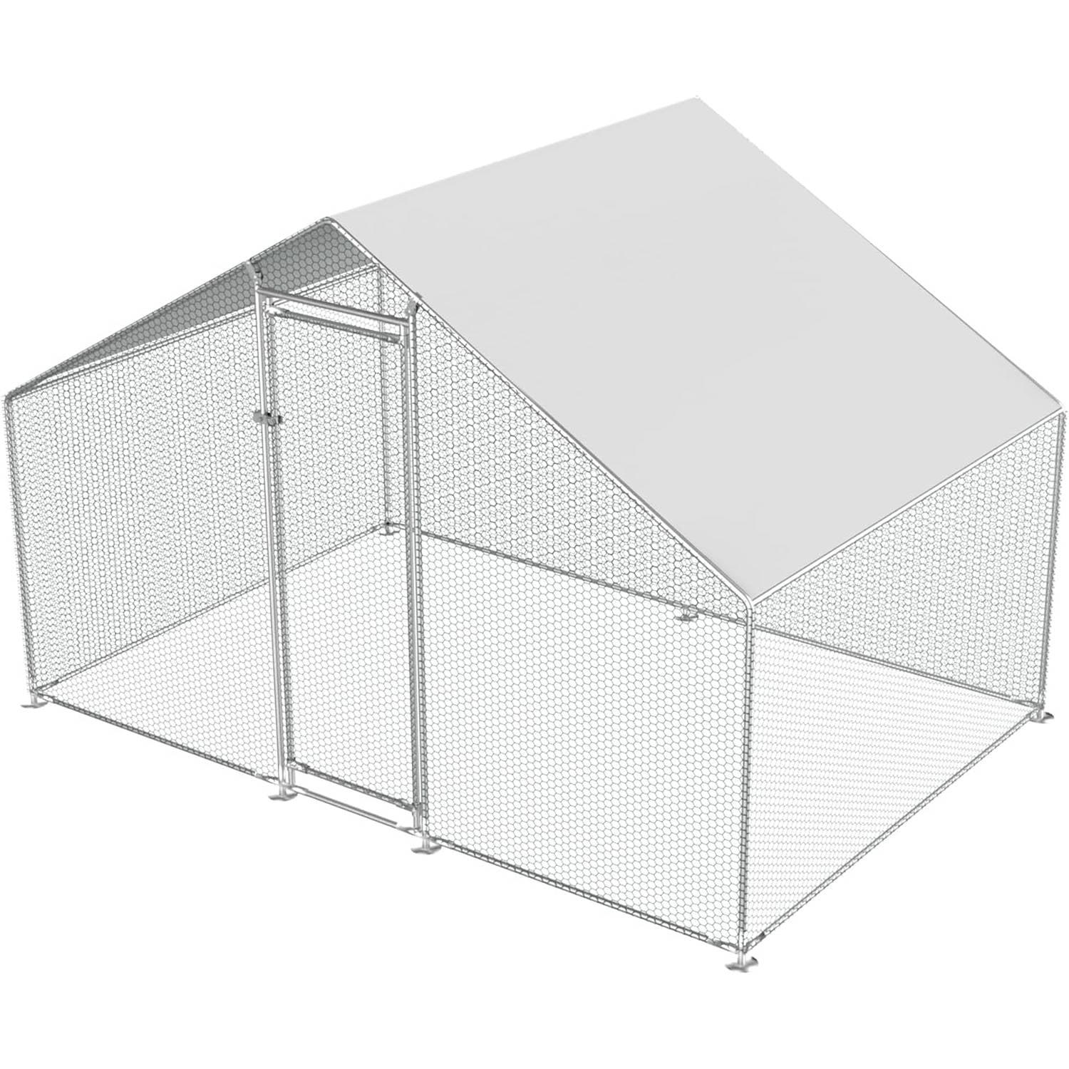 9.8 Ft x 6.5 Ft Outdoor Metal Walk-in Chicken Coop Cage with Waterproof Cover-0