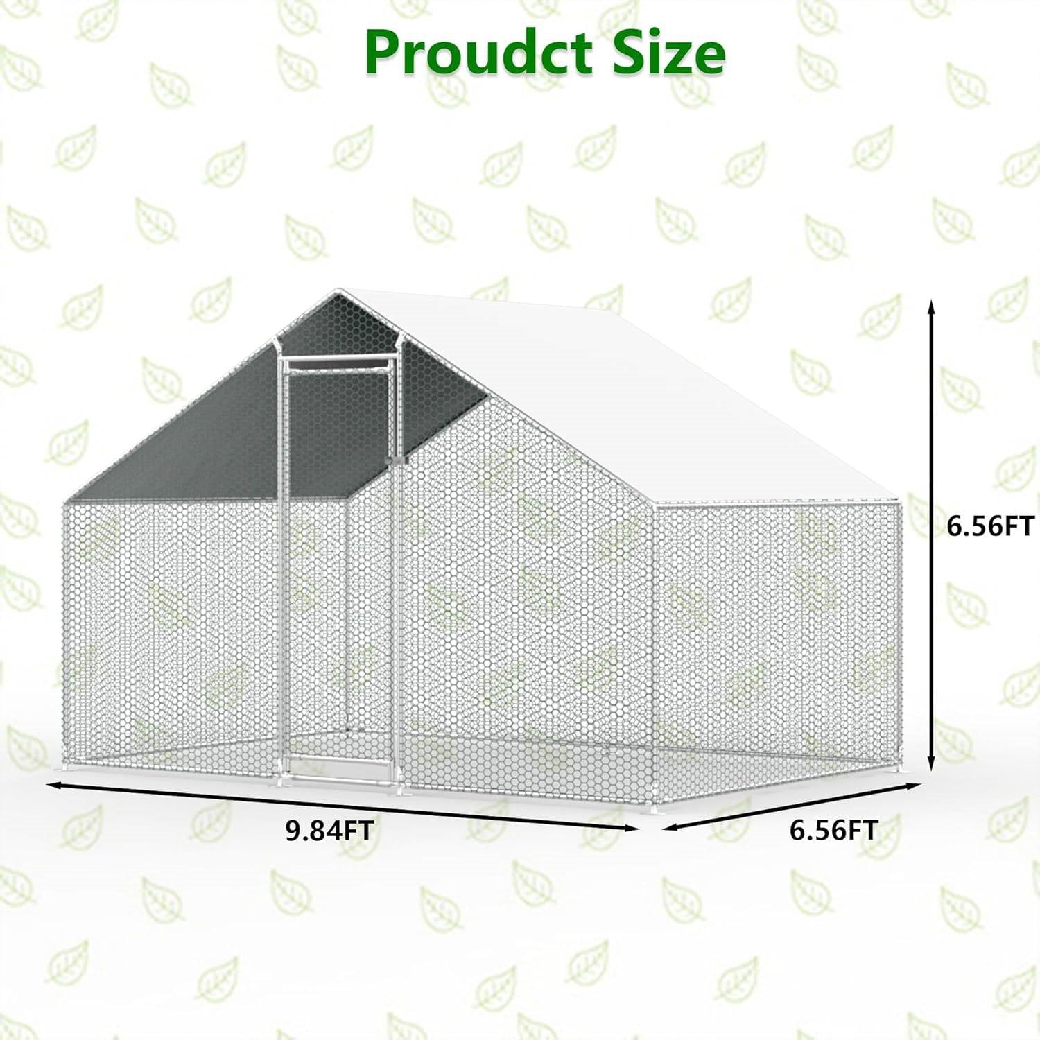 9.8 Ft x 6.5 Ft Outdoor Metal Walk-in Chicken Coop Cage with Waterproof Cover-4