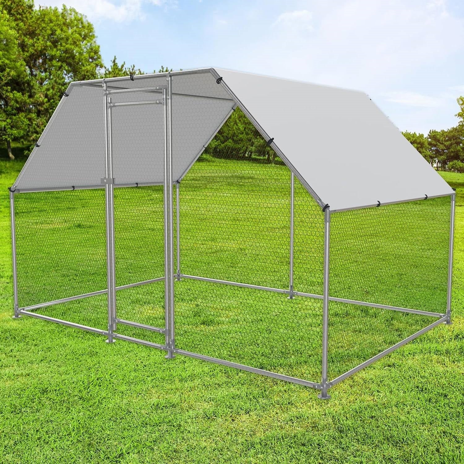 10-Ft x 6.5-Ft Outdoor Walk-in Metal Chicken Coop with Water-Resistant Cover-0