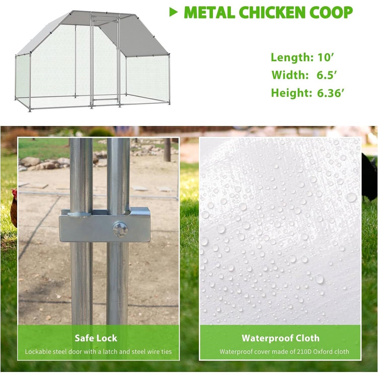 10-Ft x 6.5-Ft Outdoor Walk-in Metal Chicken Coop with Water-Resistant Cover-2