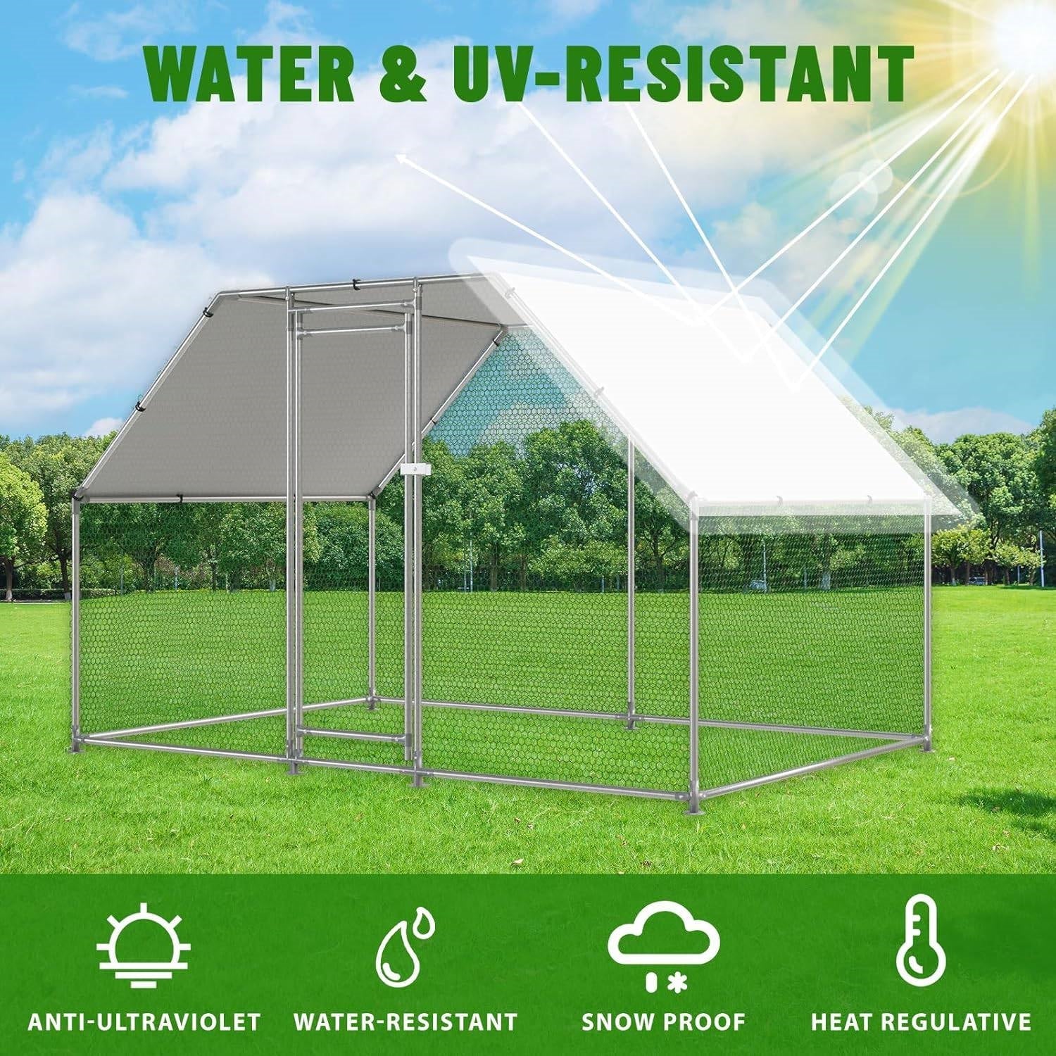 10-Ft x 6.5-Ft Outdoor Walk-in Metal Chicken Coop with Water-Resistant Cover-3