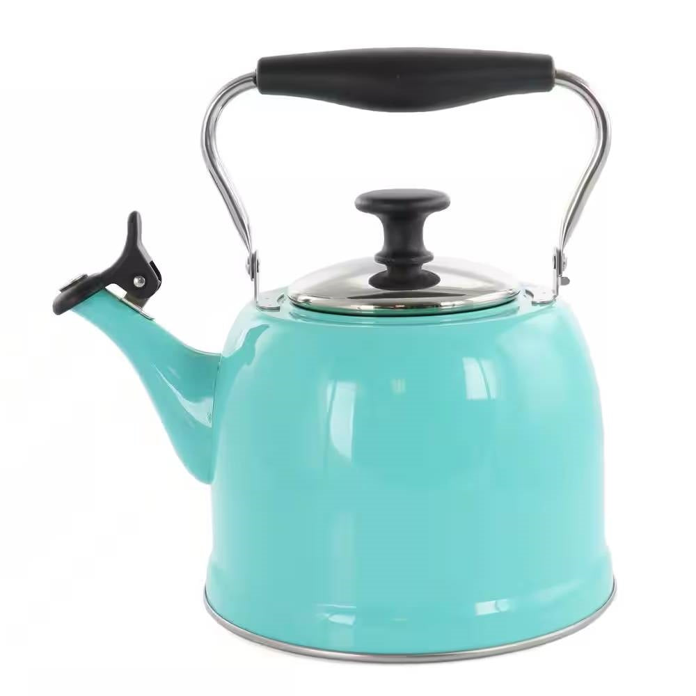 2.2 Quart Aqua Blue Green Teal Turquoise Stainless Steel Whistling Teapot Kettle-0