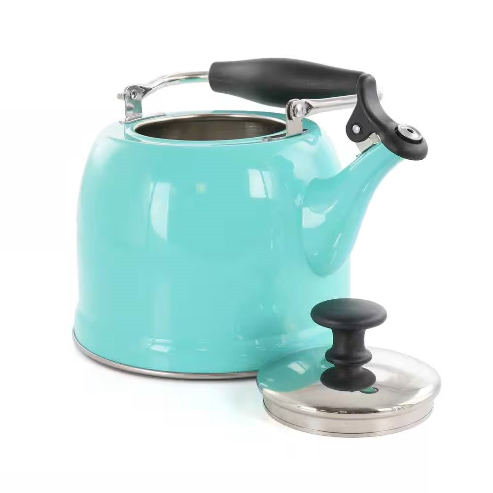 2.2 Quart Aqua Blue Green Teal Turquoise Stainless Steel Whistling Teapot Kettle-1