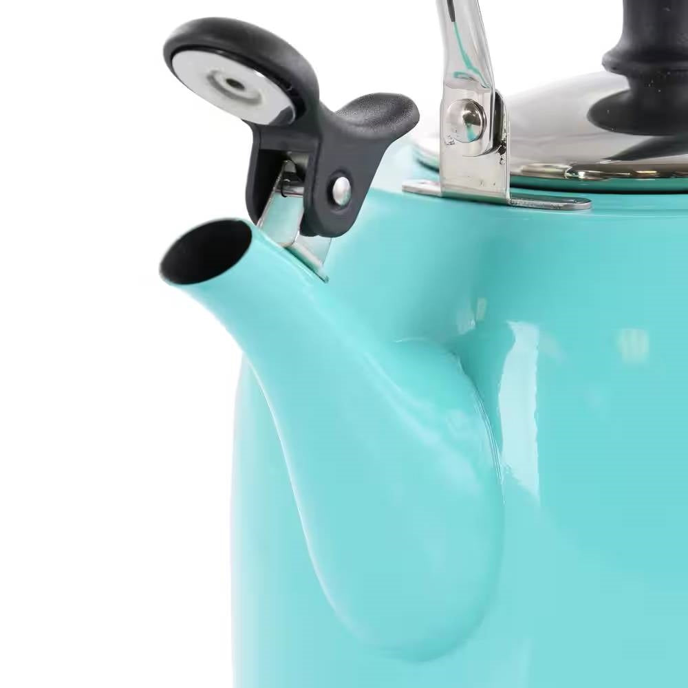 2.2 Quart Aqua Blue Green Teal Turquoise Stainless Steel Whistling Teapot Kettle-2