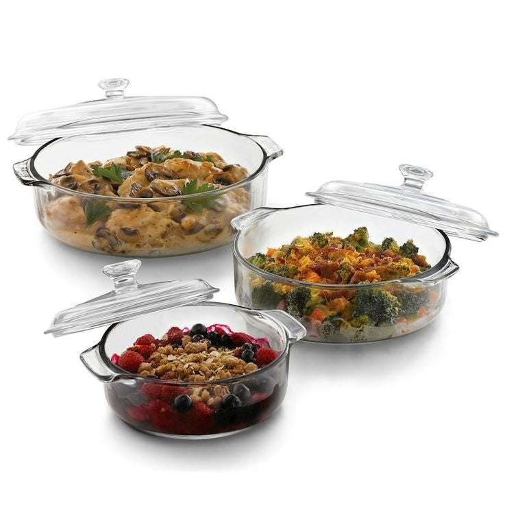 6-Piece Round Glass Casserole Cookware Bakeware Set with Lids-0