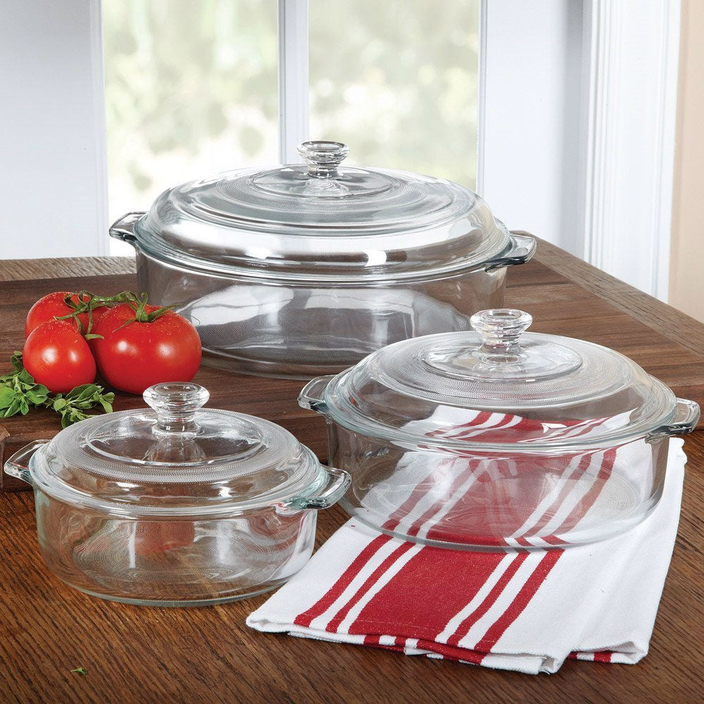 6-Piece Round Glass Casserole Cookware Bakeware Set with Lids-1