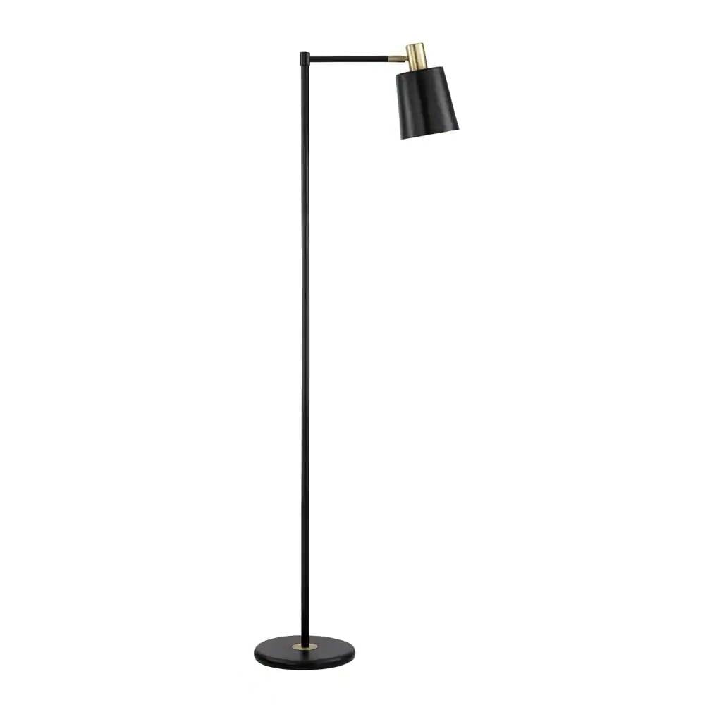 60-inch Industrial Modern Black Metal Floor Lamp with Gold Accents-0