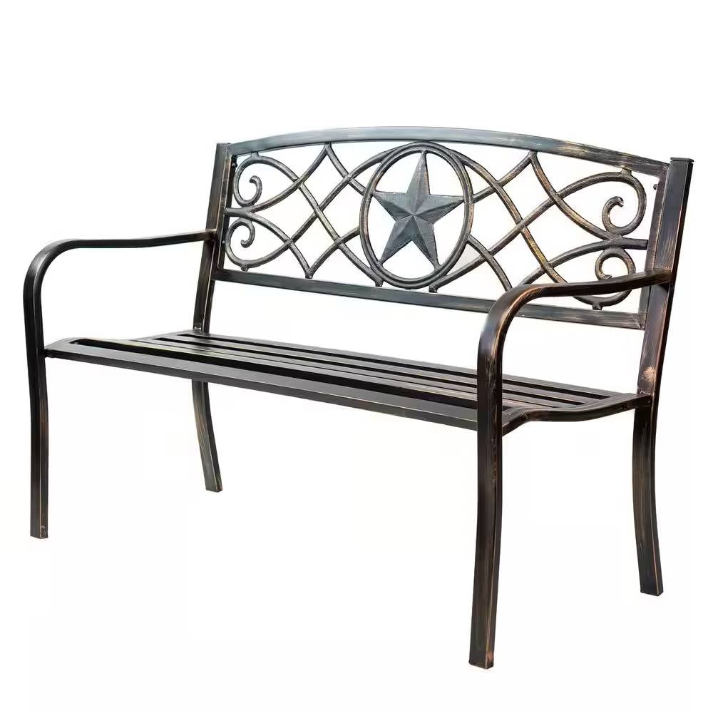 Powder Coated Steel 4-ft. Outdoor Patio Garden Bench in Bronze Metal Finish-0