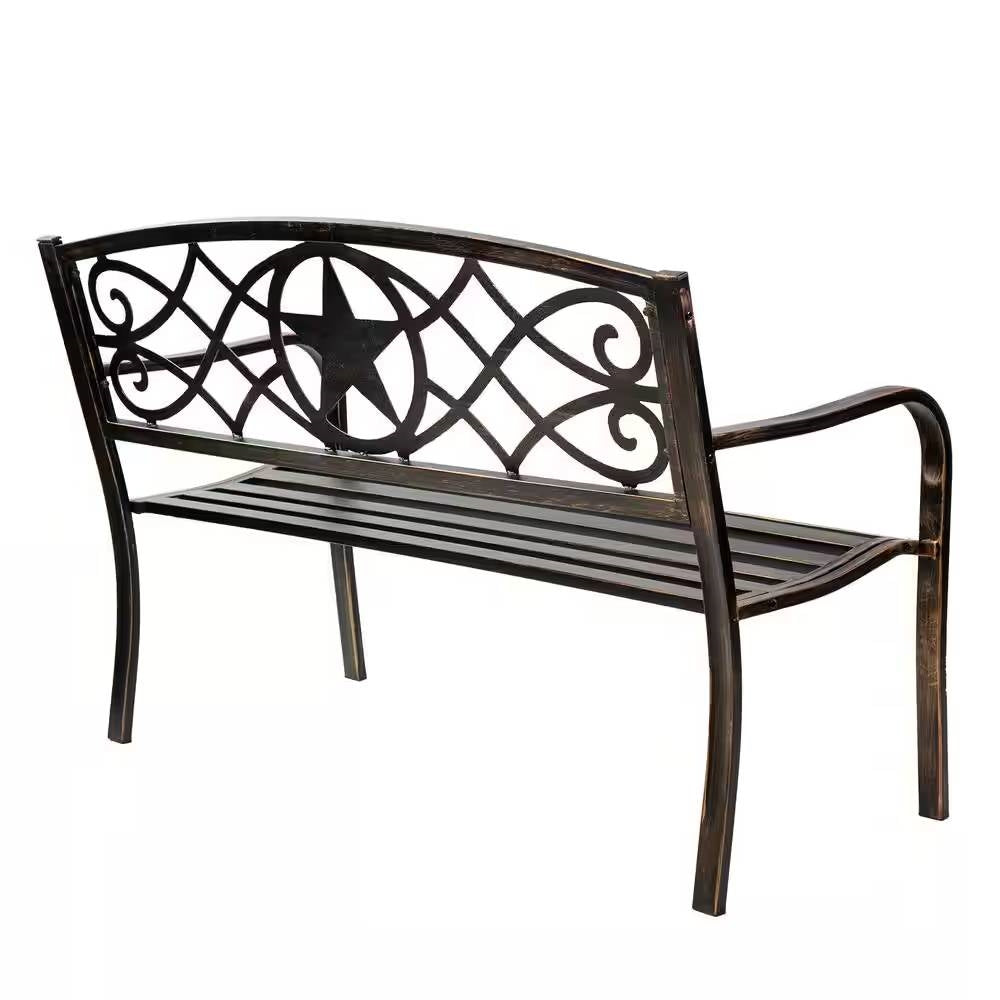 Powder Coated Steel 4-ft. Outdoor Patio Garden Bench in Bronze Metal Finish-2