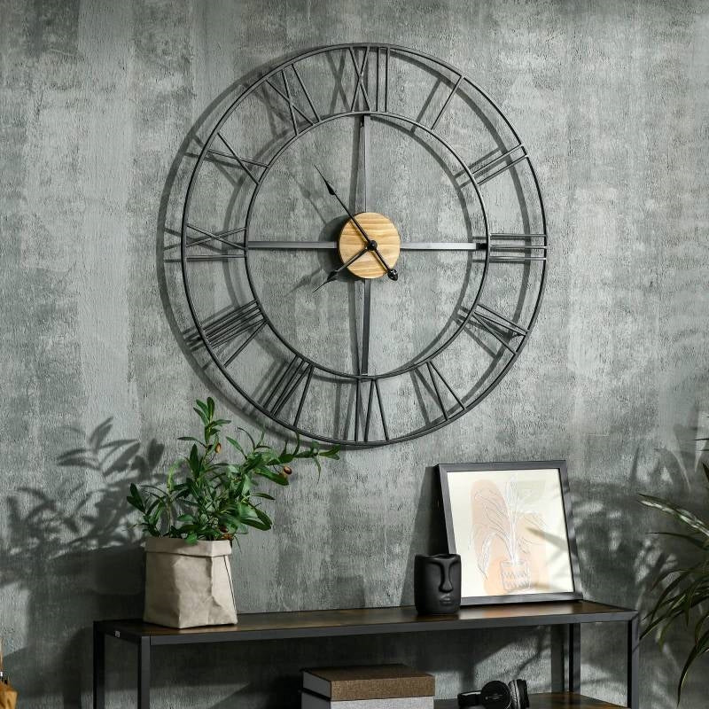 36-inch Metal Silent Wall Clock with Roman Numerals and Wooden Center-0