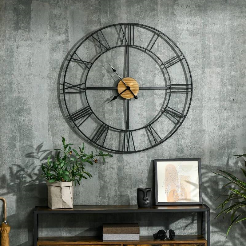 36-inch Metal Silent Wall Clock with Roman Numerals and Wooden Center-1